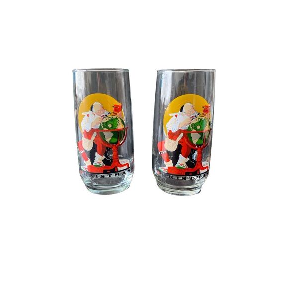 Vintage Coca-Cola Coke Santa Lot of 2 Glasses Norman Rockwell 1926 Reproduction - Picture 1 of 11